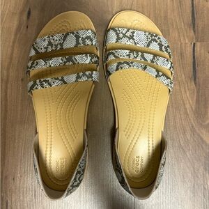 CROCS Cream and Black Sandals with Snake Print